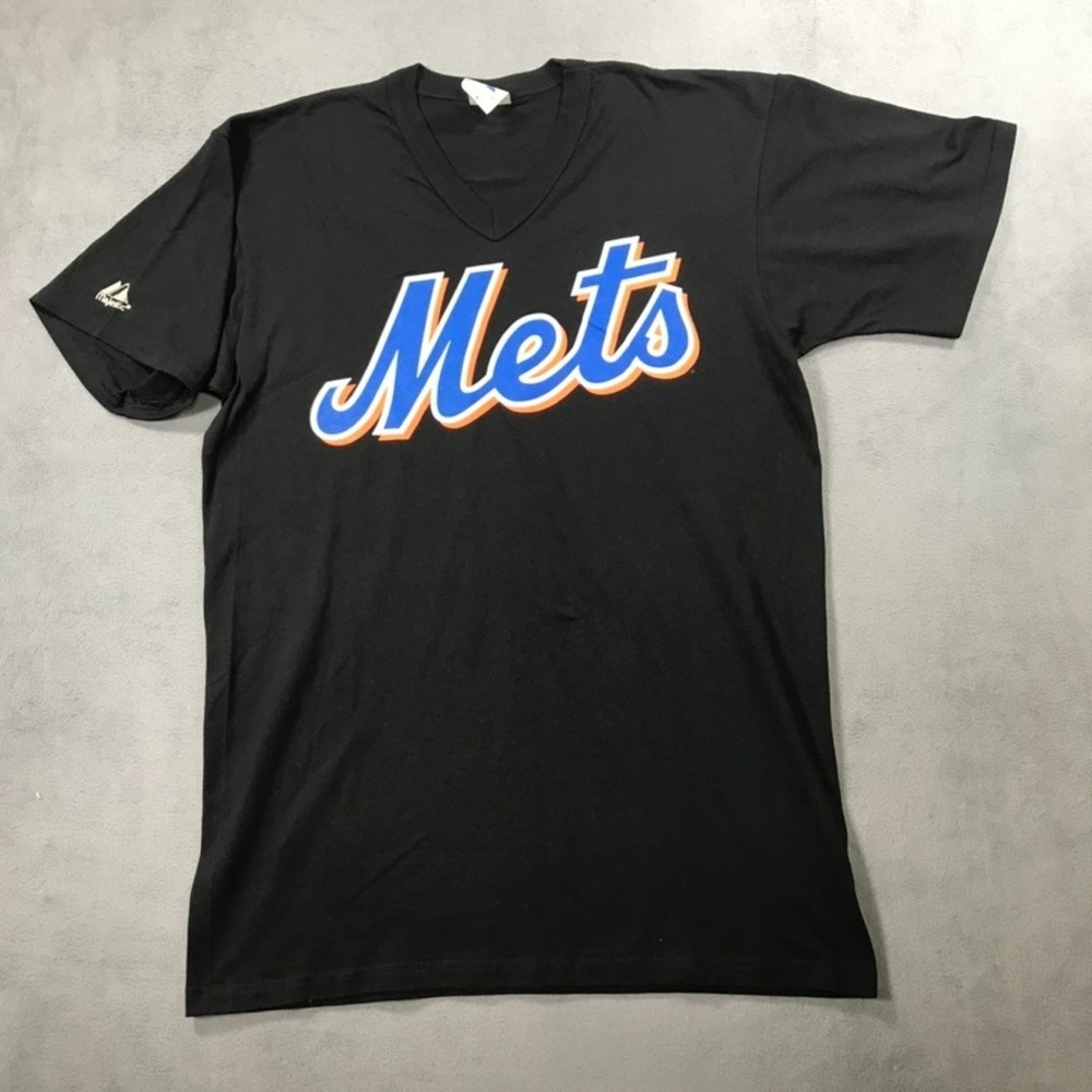 Vintage New York Mets T Shirt Men's M Black V Neck Y2K Majestic MLB Deadstock